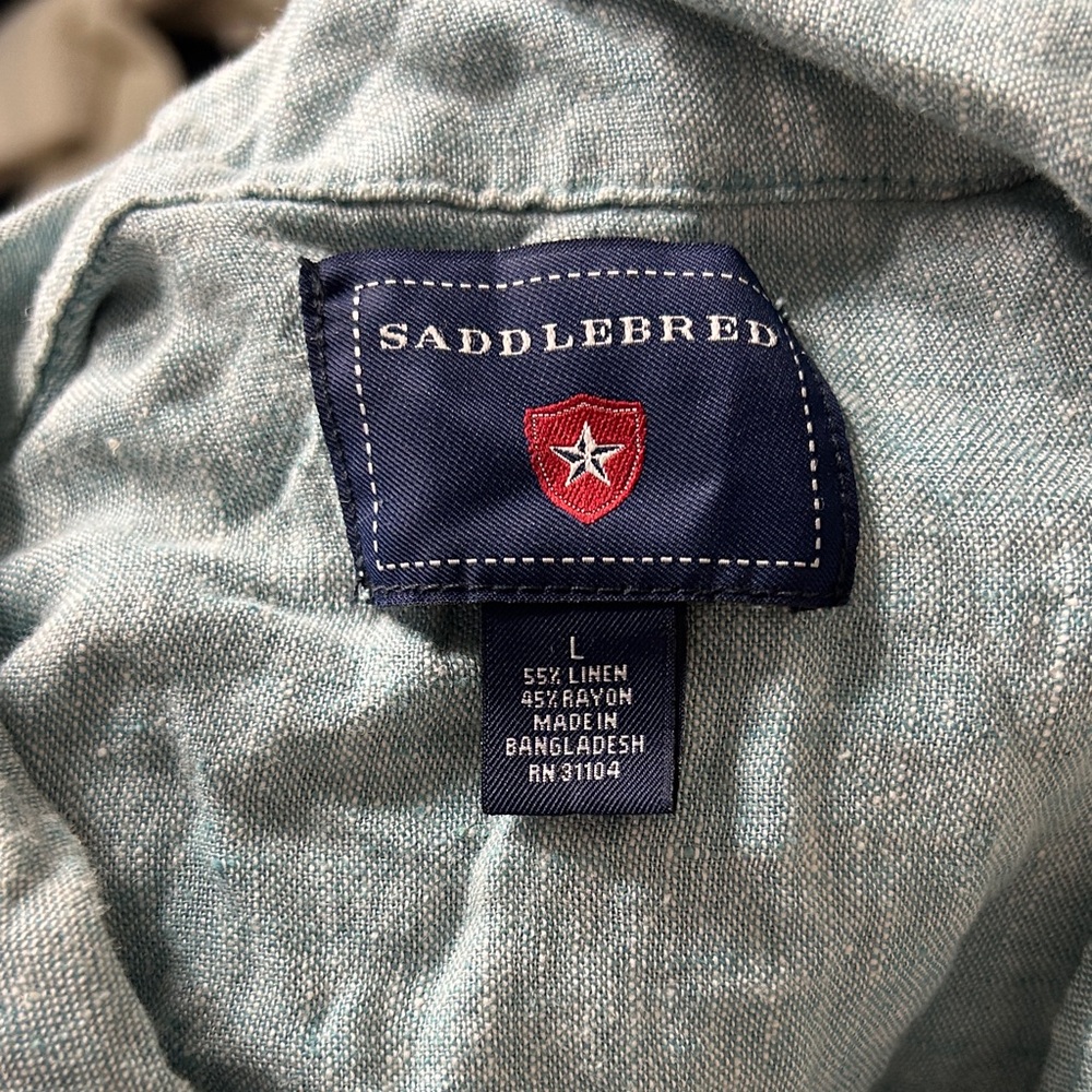 Saddlebred Men's Light Blue linen Casual Button Down Shirt size L - Picture 4 of 4